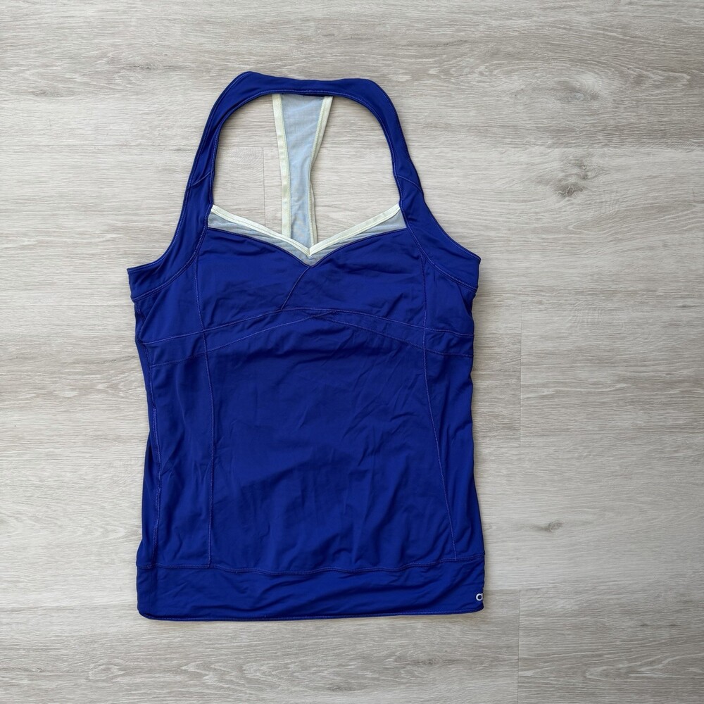 ALO Yoga Deep Blue Racerback Tank with Cream Trim